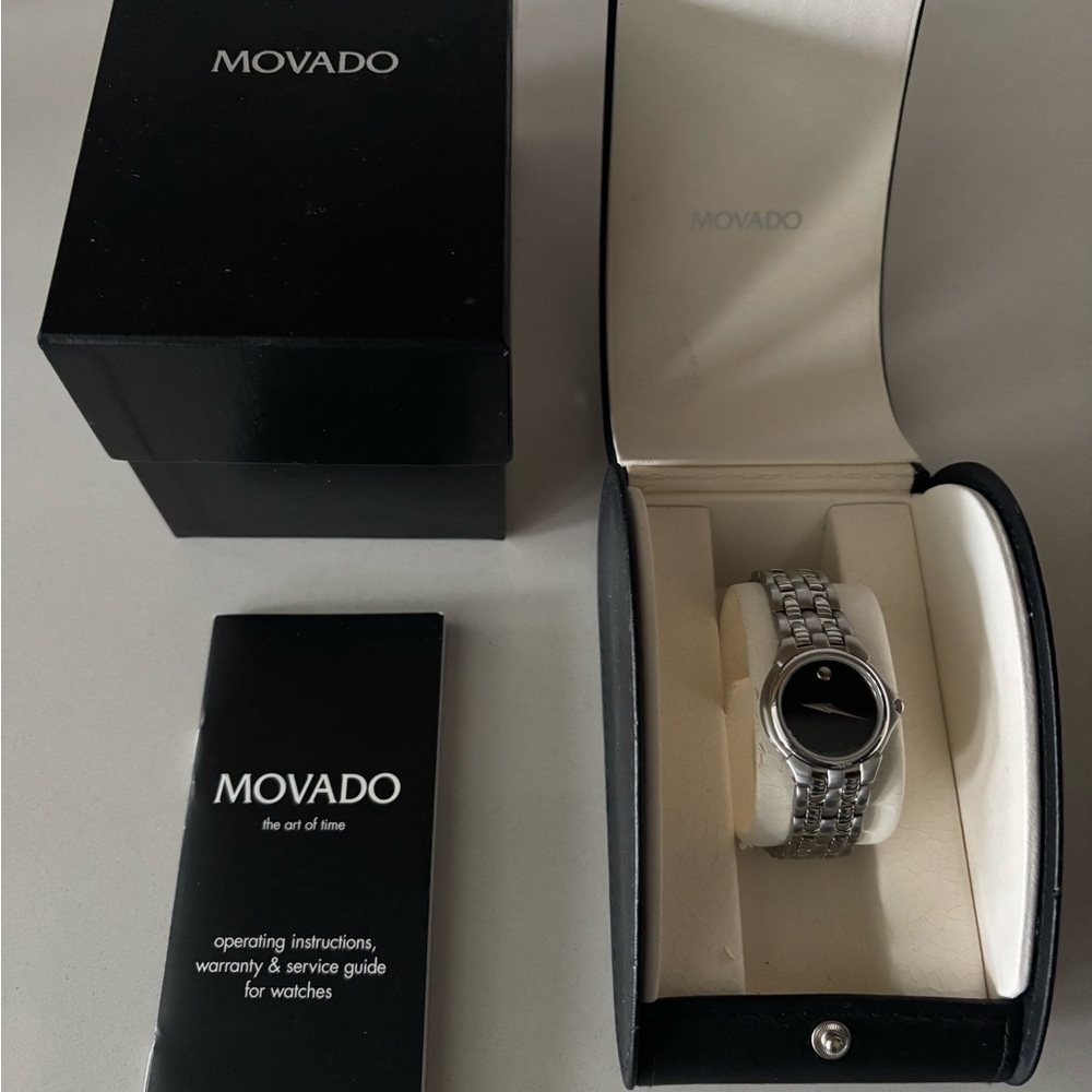 Movado Silver and Black Women's Watch - Picture 2 of 6
